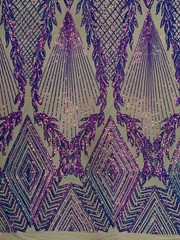Francesca IRIDESCENT PURPLE Vines and Diamonds Pattern Sequins on NUDE Mesh Lac