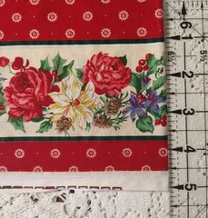 Christmas Rose Floral Fabric Remnant Border VIP Cranston Red Green 17″x 4 1/2″
