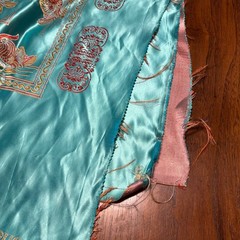 angzhou Silk Brocade Set Turquoise & Pink Phoenix Peony Bedspread Coverlet 84×70