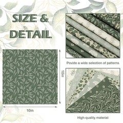 JarThenaAMCS 32Pcs Sage Green Floral Cotton Fabric 10 x 10 Inch,
