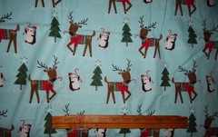 cotton flannel fabric blue aqua Christmas tree holiday BTY reindeer penguin cand