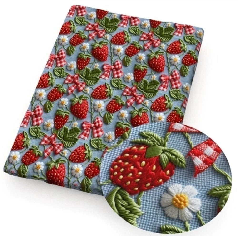 Strawberry fruit summer 95% polyester 5% Cotton fabric 9″x55″ 1248881 REMNANT