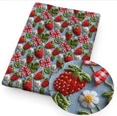Strawberry fruit summer 95% polyester 5% Cotton fabric 9″x55″ 1248881 REMNANT