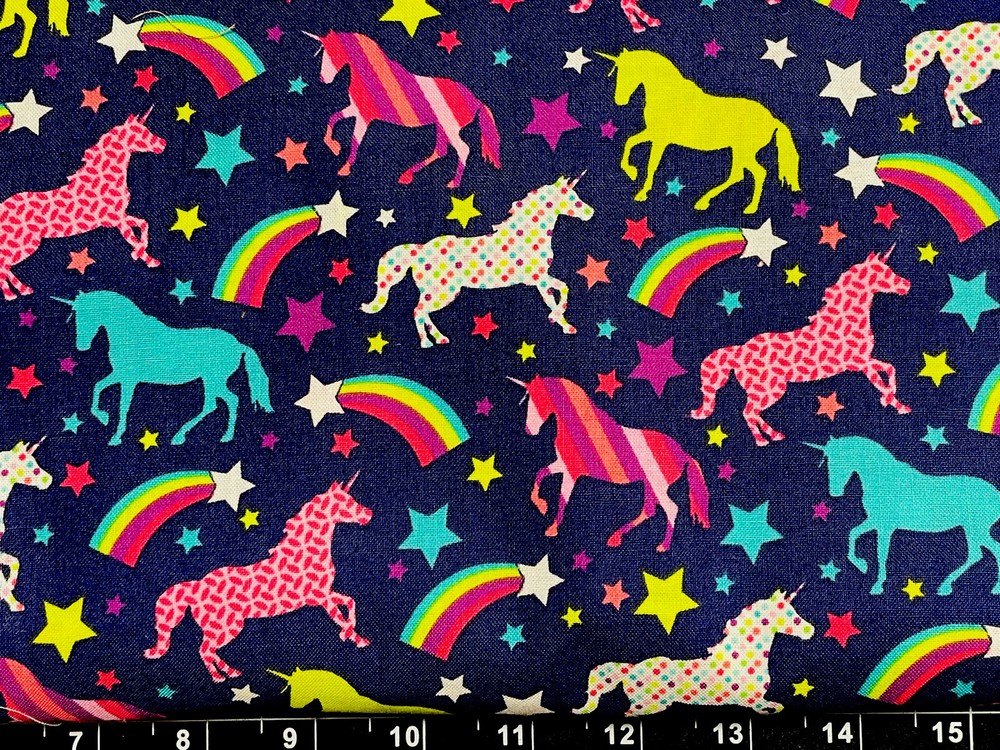 Tina Scrap 9″x21″ Unicorn Rainbow Stars Colorful Girl Horse Small Cotton Fabric