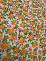 NEW Vintage Cotton Fabric w Store Tag 66″x 35″ W Ditsy Orange Floral 60s 70s