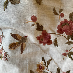 BEAUTIFUL 100 % COTTON FABRIC EMBROIDERED WITH FLOWERS AND BIRDS IN MULTICOLOR