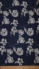 Navy Blue floral Printed spandex stretchable Fabric wrinkle Free 60” W Sold BTY