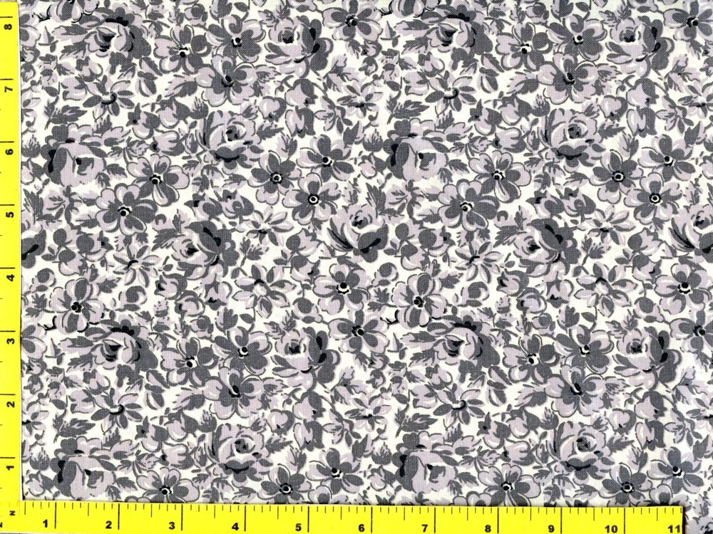 Light & Dark Gray Flowers on White Quilting Fabric by the Yard #940