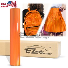 Fabric Holographic Orange Cloth Vinyl Weave PU Faux Leather Iridescent Craft DIY