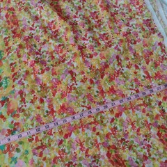 Chiffon Border Print Floral Fabric 59″ w X 4 Yds White Yellow Retro Dress Length