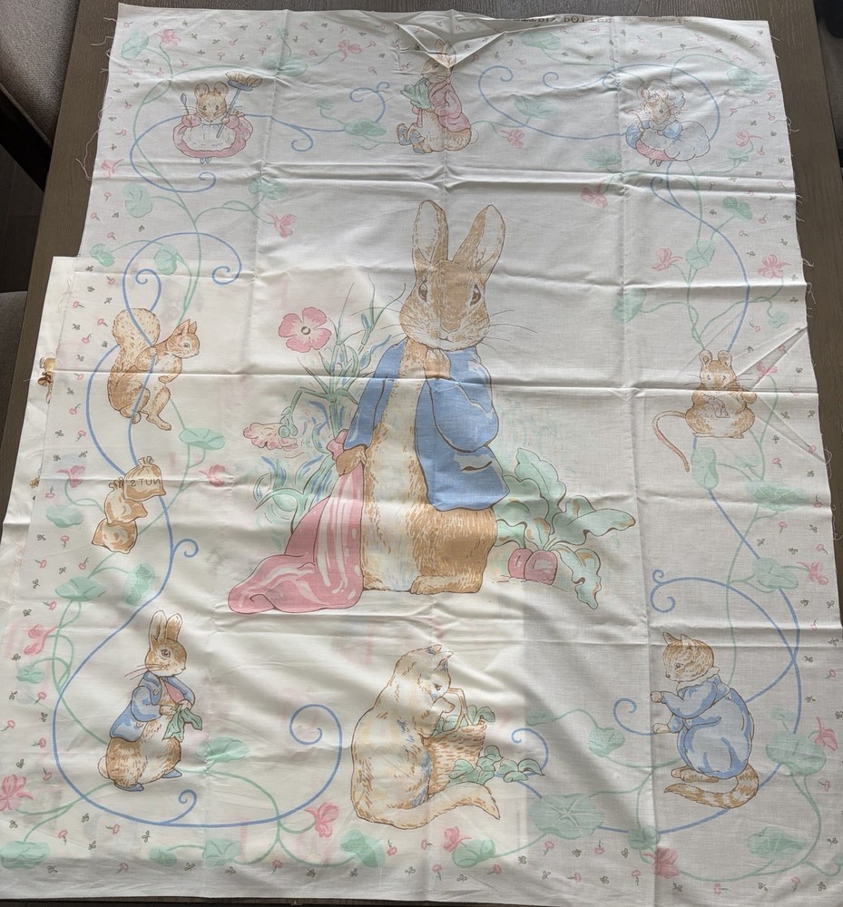 Vintage Peter Rabbit Fabric Panel Set 2 Pieces Alphabet Crib Quilt Cotton Craft