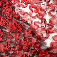 Black Sheer Nylon With Red 3 D Floral Design 60″ W Fabric Lot of 2 Yards for $15
