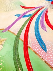 Vintage Japanese Furisode kiomono fabric silk 63” X 14” Multicolor Floral v308