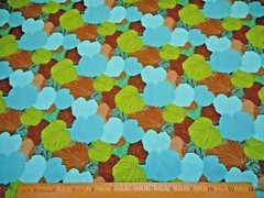 Floral Quilt Fabric 1 1/3 Yard Turquoise Blue Green Brown Leaves Cotton #PC