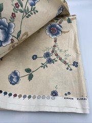 Old Stone Mill Fabric “ribbon Floral” Design 332-89 Beige With Blue 2.4 Yards