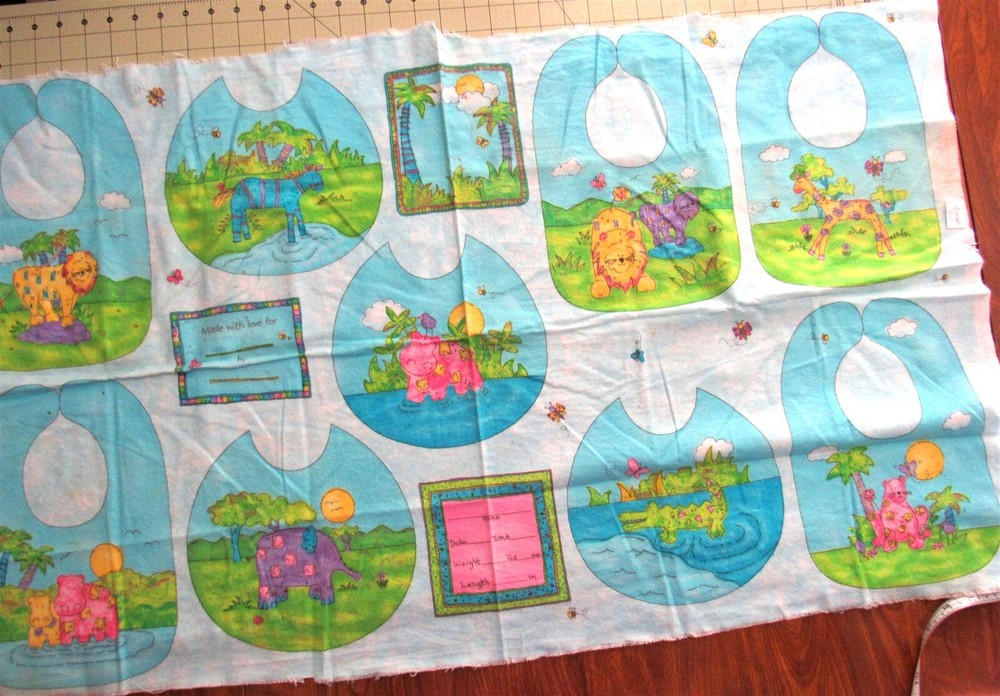 1 Panel of Prewashed Flannel Baby Bibs Craft Panel with Jungle Animals