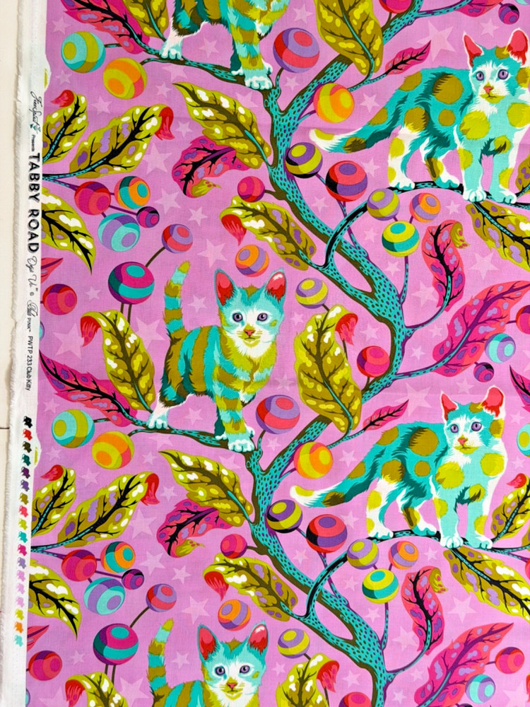 Tula Pink Tabby Road Deja Vu Club Kitty Electroberry Cotton 18″ X 43″ Rare New