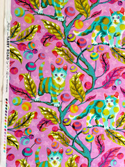 Tula Pink Tabby Road Deja Vu Club Kitty Electroberry Cotton 18″ X 43″ Rare New
