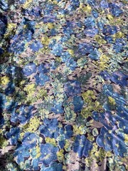 Blue Floral Silky Textured Polyester Fabric 2.5 Yards 58″ Wide Unbranded VTG