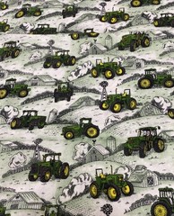Vintage John Deere Tractor Fabric 44 in w x 33 in l Remnant Cotton Barn Green