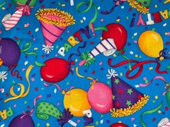 25″ X 58″ Cranston Birthday Party Hats Balloons Cotton Fabric Vintage 2/3+ Yds