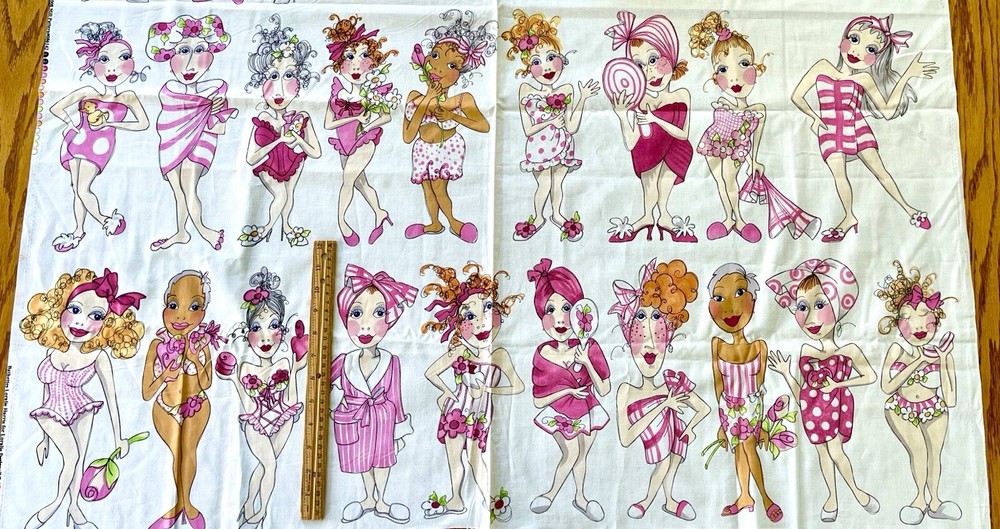 BATHETTES 2008 Loralie Harris Fabric 24×44 Pink Bathing Beauty Pin Up Girls