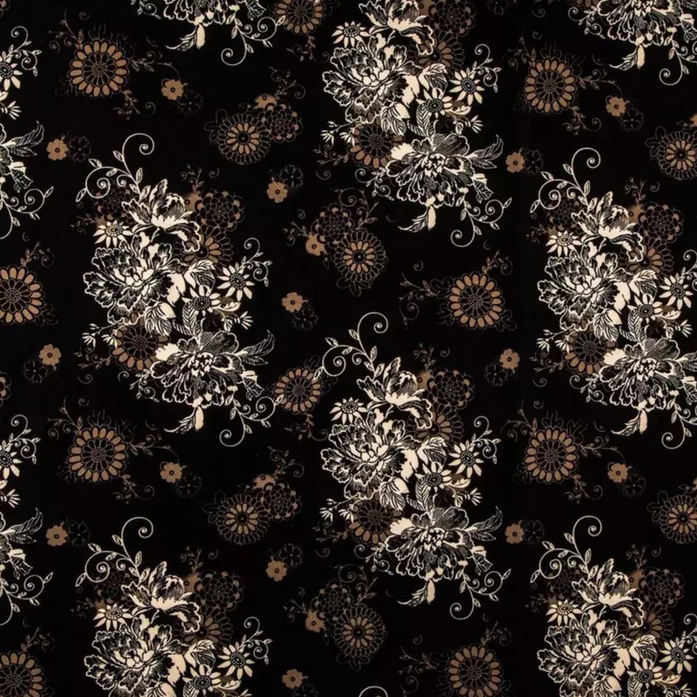 Brown & Cream-White Floral Black Fabric, Michael Miller Quilting Cotton, t1/40