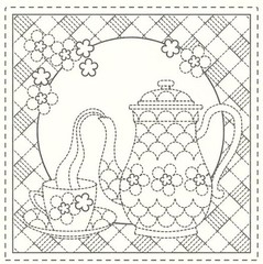 Patchwork Sewing Fabric Sashiko Teatime Natural Printed Panel 50x137cm