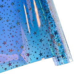 12 Gauge Clear Jelly Fabric Iridescent Glitter Stars TPU Blue 16×53 Inch Vinyl