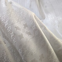 Silver Metallic Brocade Fabric Devotional Cross Design By Yard Baptism Bridal