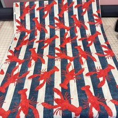 2 Yards Lobster Sea Food Snacks Dark Blue Stripe Food Cotton Fabric