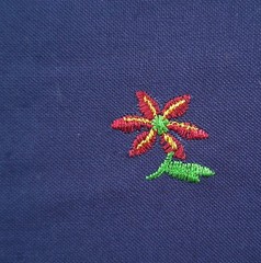 VTG Embroidered Mini Flowers On Dark Blue Cotton Blend Fabric 39″ L x 44″ W