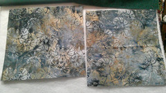 Fabric Hoffman 9-1/2″ Sq Batik Flowers Gray Steel Blue Wheat $2.50/each