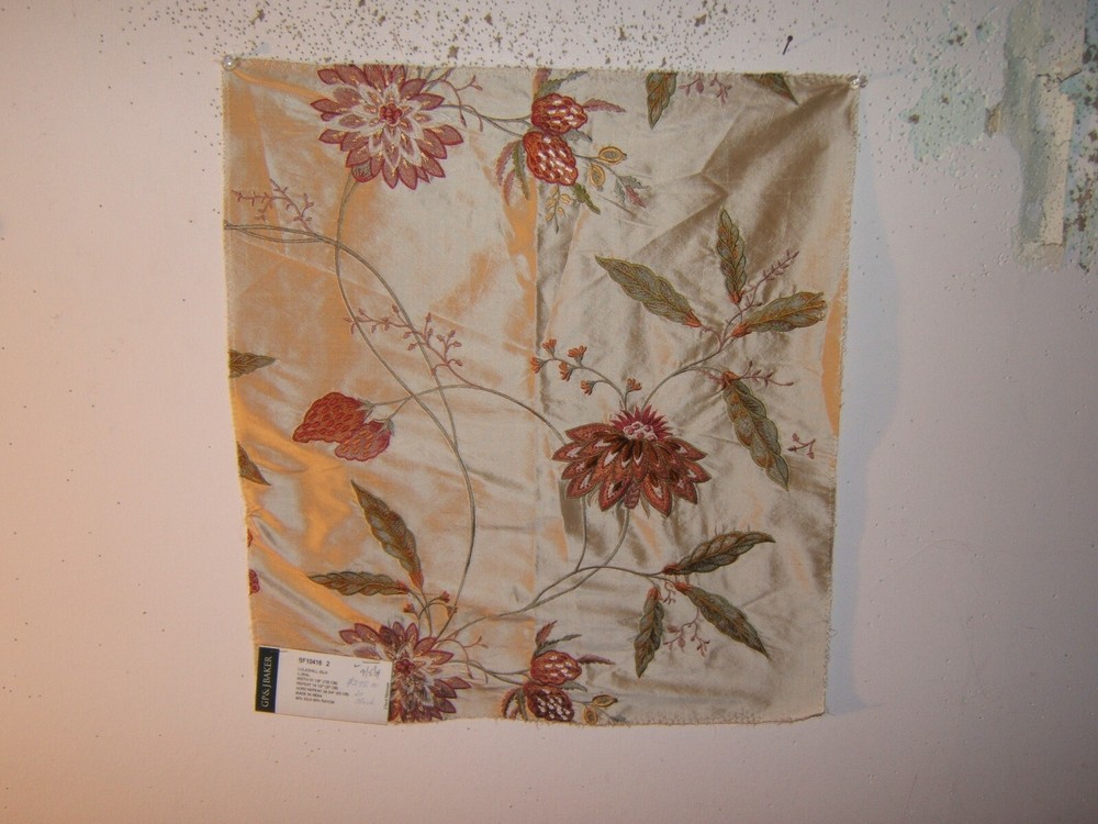 G P & J Baker, Coleshill Silk, Embroidered Floral, Remnants, Var Colors