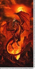 Timeless Treasures – Dragon Fire – 24.5″ Soaring Fire Dragon Panel – Red/Orange