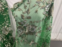 Green Gold Silver Rhinestone Embroidery Lace Fabric 50” Width Sold By The Yard