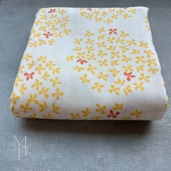 Soft Yellow Floral Cotton Fabric 140x160cm Large Cut White Japanese Style Fabric