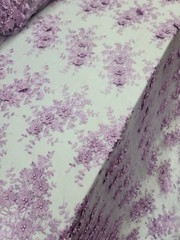 Lavender 3D Floral Embroidered Lace Fabric – Perfect for Quinceañera Dresses