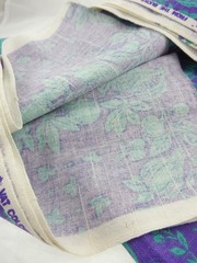 102×73″ Green Purple Fruit Vegetable Vine Grid Scotchgard Fabric Cotton?
