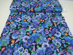 Timeless Treasures quilt-craft fabric WILDFLOWER BOUQUET black 2 yds (cd-3952)