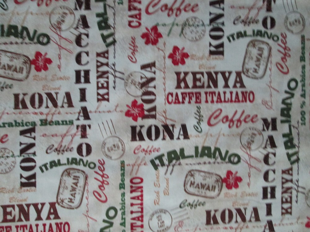 SPECIALTY COFFEE WORDS POST MARKS KONA KENYA CAFFE ITALIANO COTTON FABRIC FQ