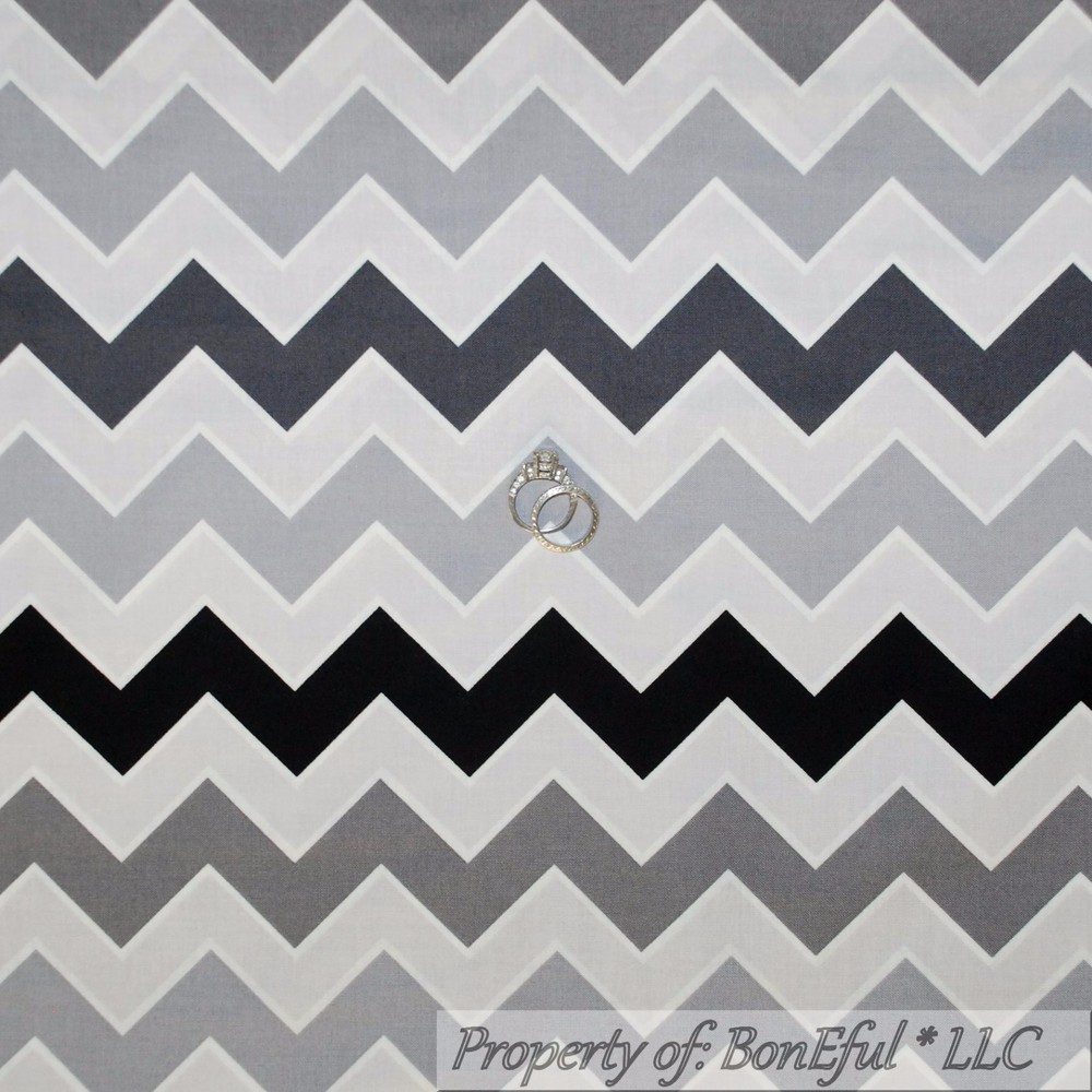 BonEful Fabric FQ Cotton Quilt Gray Black White Chevron STRIPE Calico Kid B&W US