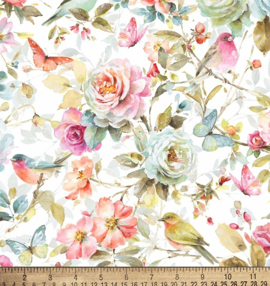 David Textiles Butterfly Birds Flowers 100% Cotton Fabric One Yard Precut #FA31