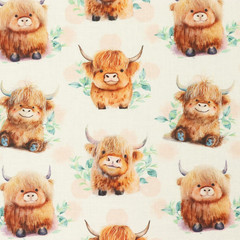 Cute Baby Highland Cows Fabric, by the Yard – 43″ Wide | 100% Cotton (1, 1 Yard