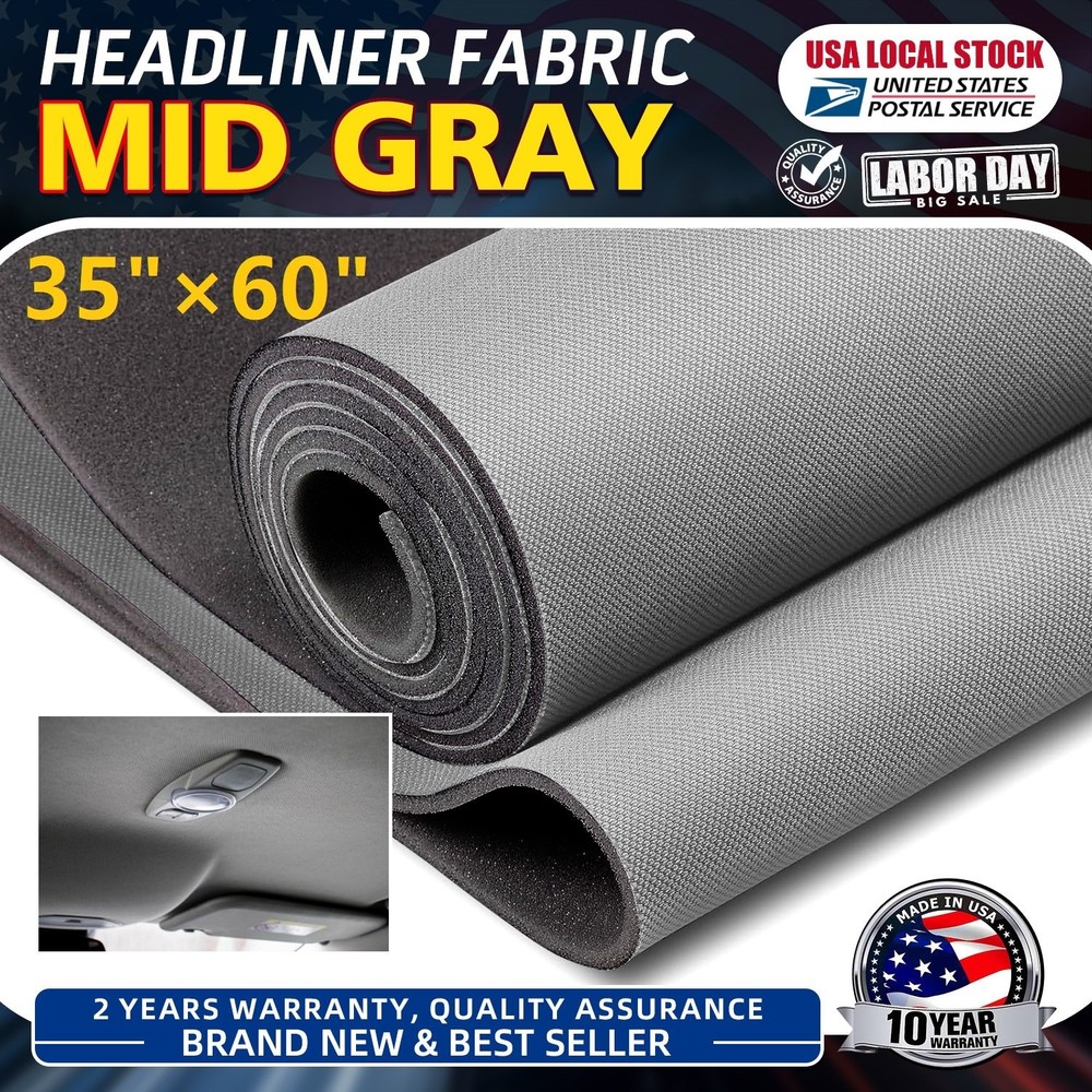 35″×60″ Medium Gray Headliner Fabric Knit Material for Car/SUV Roof Upholstery