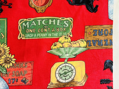 Vintage 1994 Cotton Fabric Red General Store Icon Weathervane Signs Farm Country