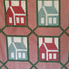 Cheater Quilt Fabric Remnant 46×62″ wide Calico House Print Light Red