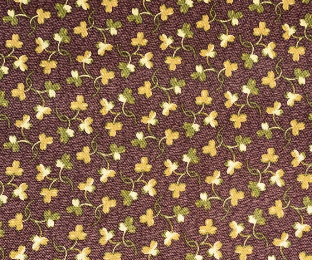 By 1/2 Yd “Vintage Stitches” Brown Floral Cotton Fabric Thimbleberries 2005 RJR