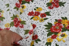 By 1/2 Yd, Vintage, Bright Red Gold & Green Floral on White Quilt Cotton, P92