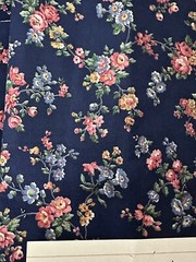 Vintage Small Print Navy With Flowers Multi Colored 2 Pieces 2 7/8 And 1 1/2 Yds